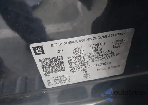 2019 GMC Sierra 1500 Limited из США, поврежденный, VIN 2GTV2LEC0K1133076